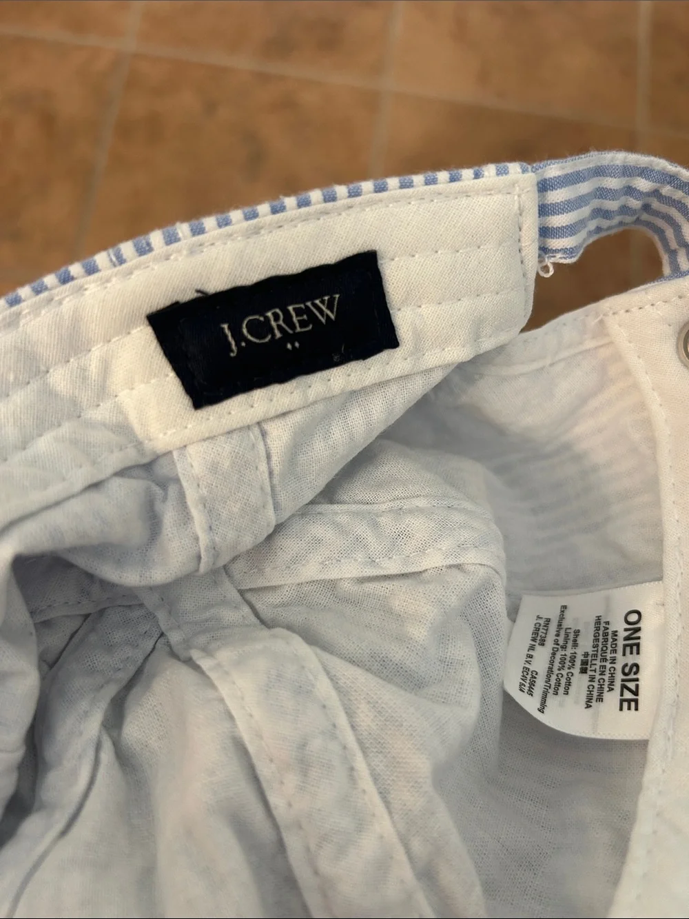 J. Crew Light Blue & White Striped Seersucker Cap
